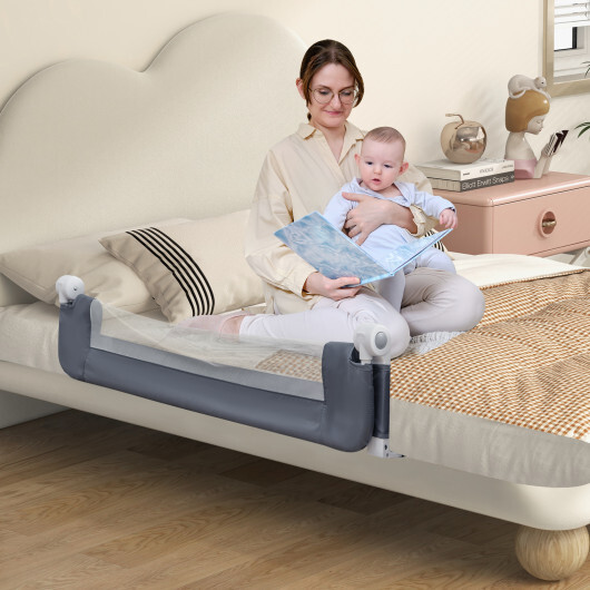 Foldable Bed Rail Swing Down Baby Bed Guard Rail-Gray - Color: Gray - Image 3