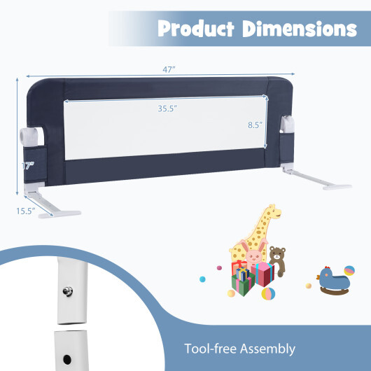 Foldable Bed Rail Swing Down Baby Bed Guard Rail-Gray - Color: Gray - Image 4