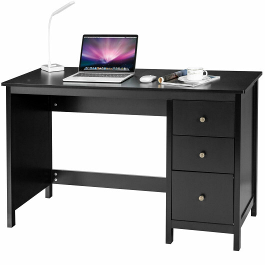 3-Drawer Home Office Study Computer Desk with Spacious Desktop-Black - Color: Black