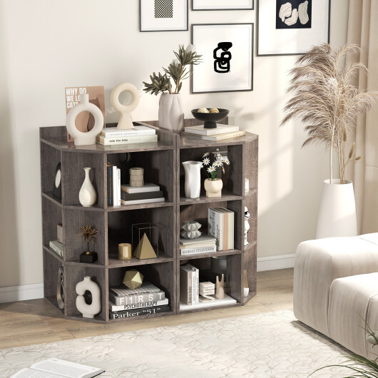3-Tier Corner Cabinet with Charging Station for Bedroom-Gray - Color: Gray - Image 3