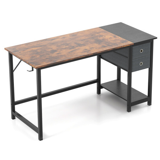 48/55-Inch Home Office Desk with 2 Drawers Hanging Hook-55 Inch - Color: Brown - Size: L