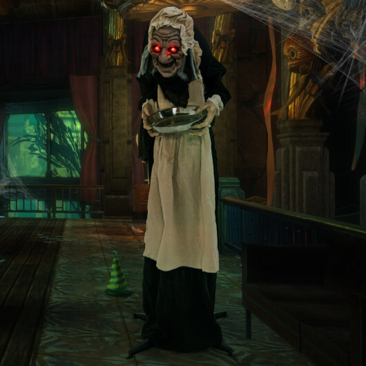 5.2 Feet Halloween Animated Standing Greeter Old Lady with Candy Dish - Color: Multicolor - Image 3