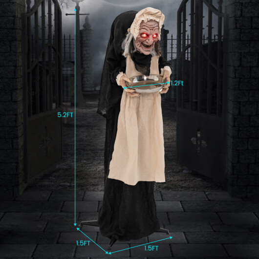 5.2 Feet Halloween Animated Standing Greeter Old Lady with Candy Dish - Color: Multicolor - Image 4