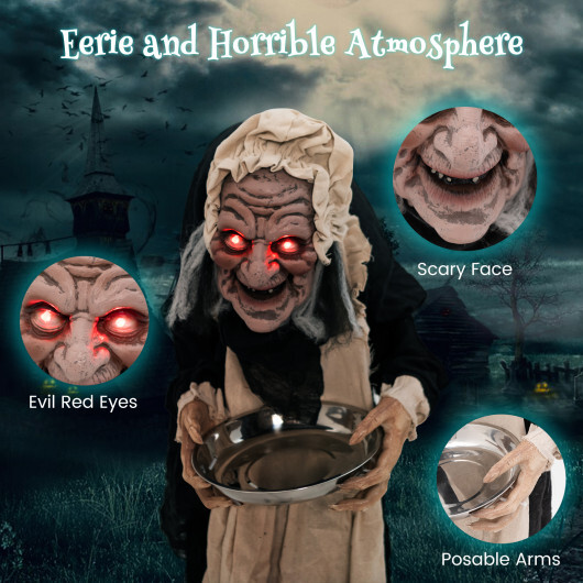 5.2 Feet Halloween Animated Standing Greeter Old Lady with Candy Dish - Color: Multicolor - Image 5