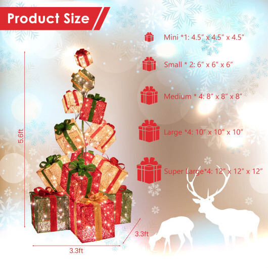 15 Stacked Lighted Christmas Gift Box Tower with 450 Warm White Lights - Color: Multicolor - Image 5