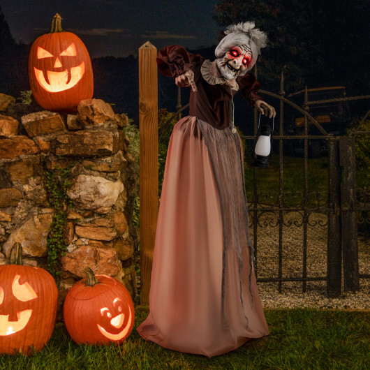 Life-Size Halloween Animatronic Moving and Talking Old Lady Hag Prop - Color: Brown - Image 3