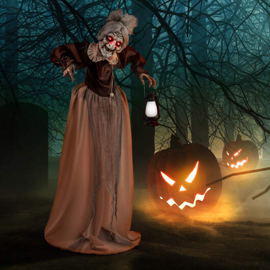 Life-Size Halloween Animatronic Moving and Talking Old Lady Hag Prop - Color: Brown - Image 5