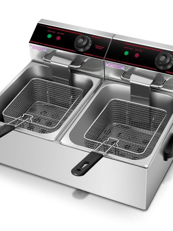 3400W Dual Tank Electric Countertop Deep Fryer - Color: Silver