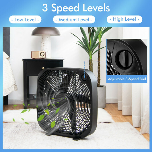 20 Inch Box Portable Floor Fan with 3 Speed Settings and Knob Control-Black - Color: Black - Image 3