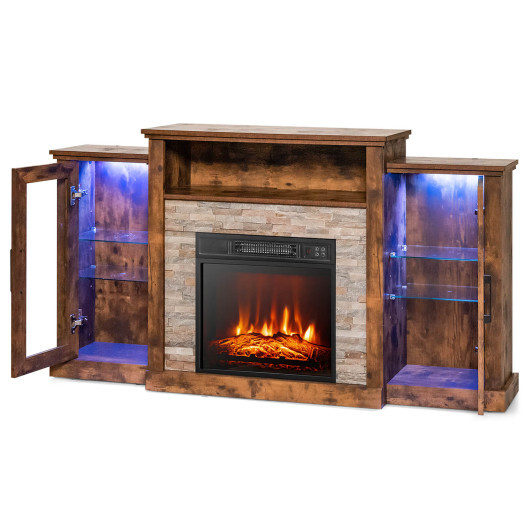 Fireplace?&nbsp;TV Stand with 16-Color Led Lights for TVs up to 65 Inch - Color: Brown