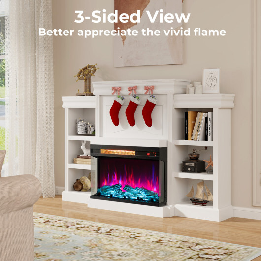 23 Inch 3-Sided Electric Fireplace 1500W Recessed Fireplace Insert-Black - Color: Black - Image 3