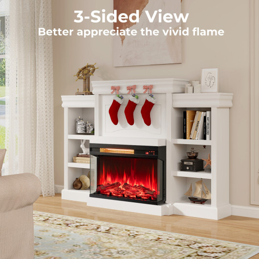 23 Inch 3-Sided Electric Fireplace 1500W Recessed Fireplace Insert-Black - Color: Black - Image 5