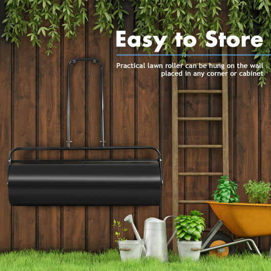 24 x 13 Inch Tow Lawn Roller Water Filled Metal Push Roller-Black - Color: Black - Image 3