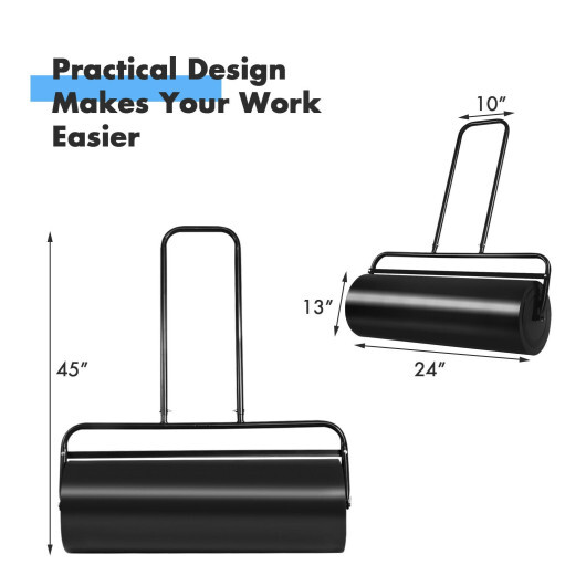 24 x 13 Inch Tow Lawn Roller Water Filled Metal Push Roller-Black - Color: Black - Image 4