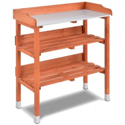 Garden Wooden Potting Bench Work Station with Hook - Color: Brown