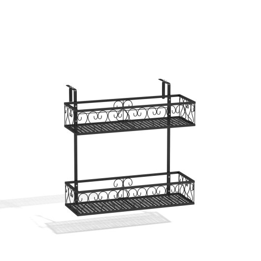 Flower Pot Holder with Adjustable Hooks and 2 Planter Baskets - Color: Black