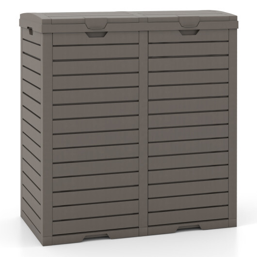 62 Gallon Outdoor Trash Can Waterproof Double Bin with Tiered Lid and Drip Tray-Coffee - Color: Coffee