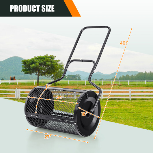 24" Peat Moss Spreader with Upgrade Side Latches and U-shape Handle-Black - Color: Black - Image 3