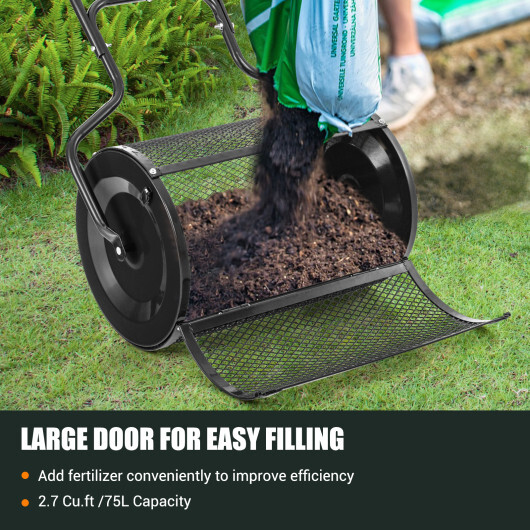 24" Peat Moss Spreader with Upgrade Side Latches and U-shape Handle-Black - Color: Black - Image 4