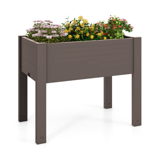 53L Raised Bed Grow Box Self-Watering Planter Box Stand with Water Level Monitor-Coffee - Color: Coffee
