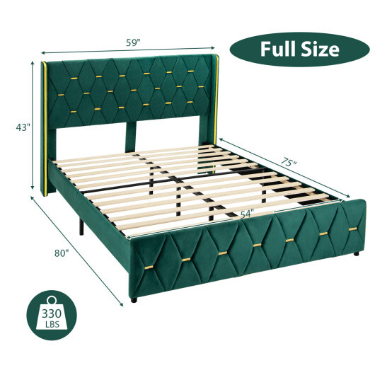 Queen/Full Size Upholstered Platform Bed Frame with Adjustable Headboard-Full Size - Color: Green - Size: Full Size - Image 4