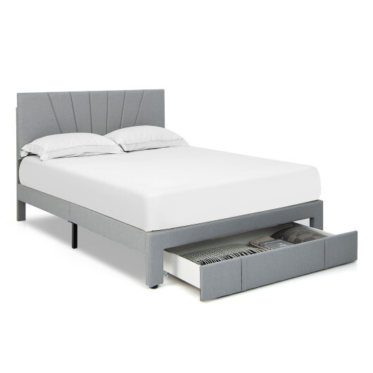 Full/Queen Size Upholstered Bed Frame with Drawer and Adjustable Headboard-Queen Size - Color: Gray - Size: Queen Size - Image 4