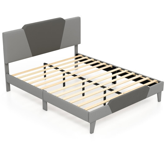 Full/Queen/Twin Velvet Upholstered Bed Frame with High Headboard-Queen Size - Color: Gray - Size: Queen Size