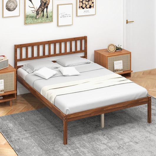 Twin/Full/Queen Size Wood Bed Frame with Headboard and Slat Support-Full Size - Color: Walnut - Size: Full Size - Image 3