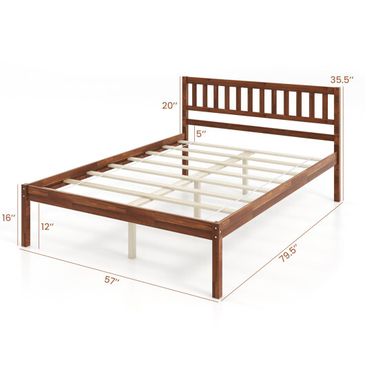 Twin/Full/Queen Size Wood Bed Frame with Headboard and Slat Support-Full Size - Color: Walnut - Size: Full Size - Image 4