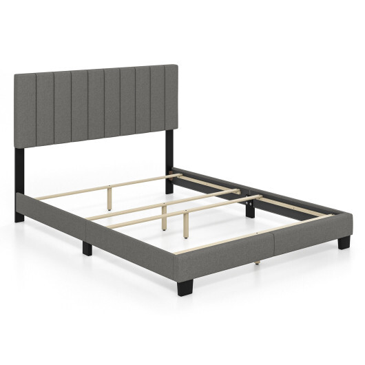 Queen Size Upholstered Bed Frame with Vertical Channel Tufted Headboard Gray - Color: Gray - Size: Queen Size