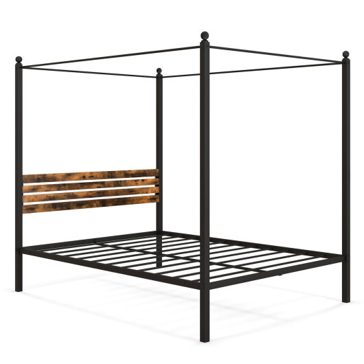 Queen Size Canopy Bed Frame with Under Bed Storage-Queen Size - Size: Queen Size
