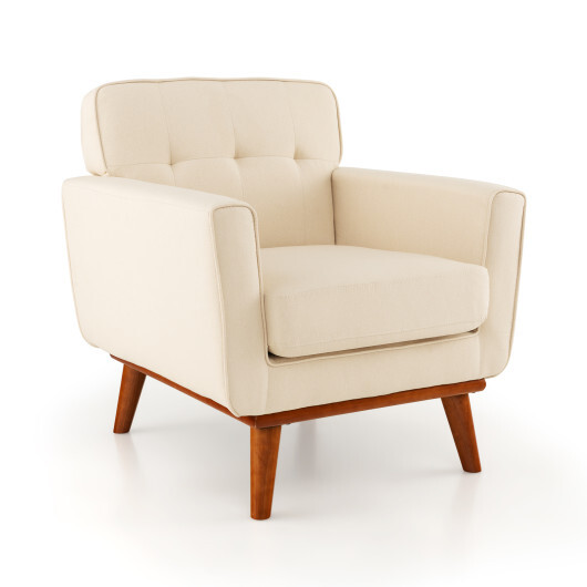 Modern Accent Chair Upholstered Linen Fabric Armchair with Removable Padded Seat Cushion-Beige - Color: Beige