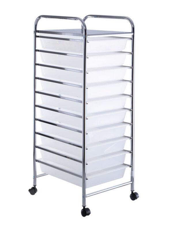 10 Drawer Rolling Storage Cart Organizer with 4 Universal Casters-Clear - Color: Transparent