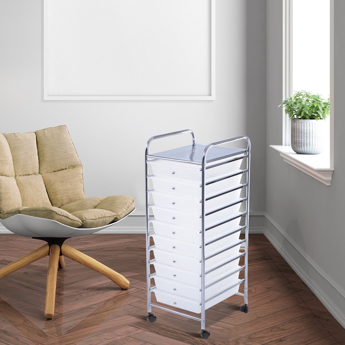 10 Drawer Rolling Storage Cart Organizer with 4 Universal Casters-Clear - Color: Transparent - Image 2