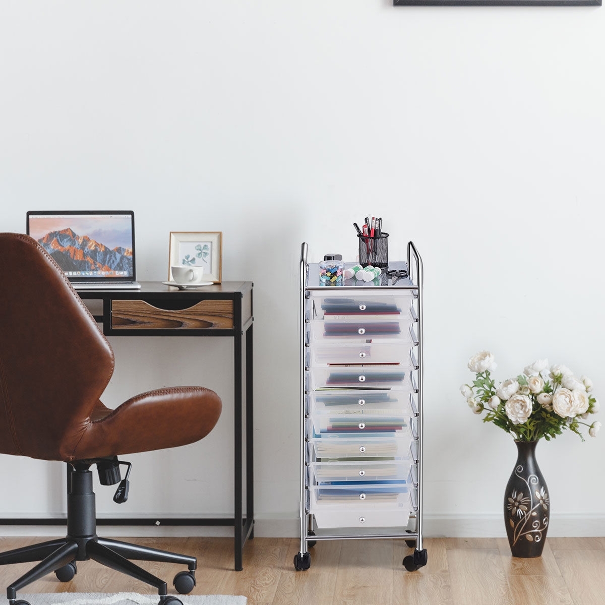 10 Drawer Rolling Storage Cart Organizer with 4 Universal Casters-Clear - Color: Transparent - Image 4
