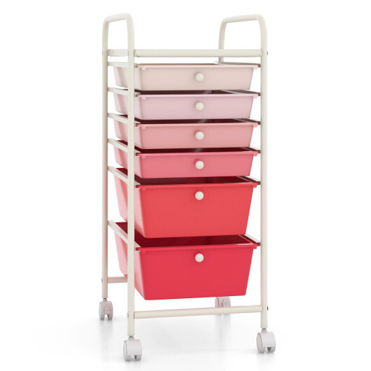 6 Drawers Rolling Storage Cart Organizer-Pink - Color: Pink