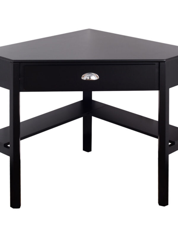 Corner Wooden Piece Laptop Computer Desk-Black - Color: Black