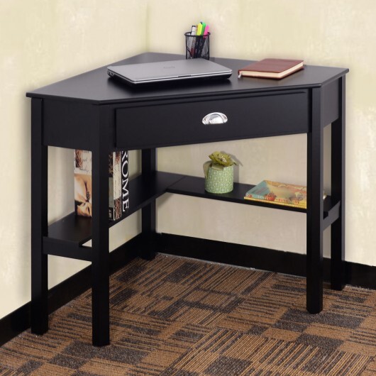 Corner Wooden Piece Laptop Computer Desk-Black - Color: Black - Image 3