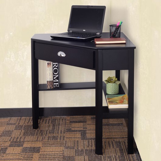 Corner Wooden Piece Laptop Computer Desk-Black - Color: Black - Image 4