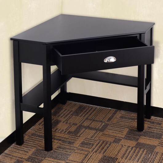 Corner Wooden Piece Laptop Computer Desk-Black - Color: Black - Image 5