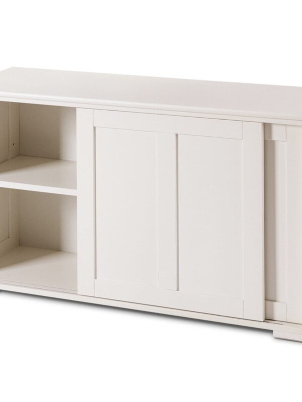 Kitchen Storage Cupboard Cabinet with Sliding Door-Antique White - Color: White