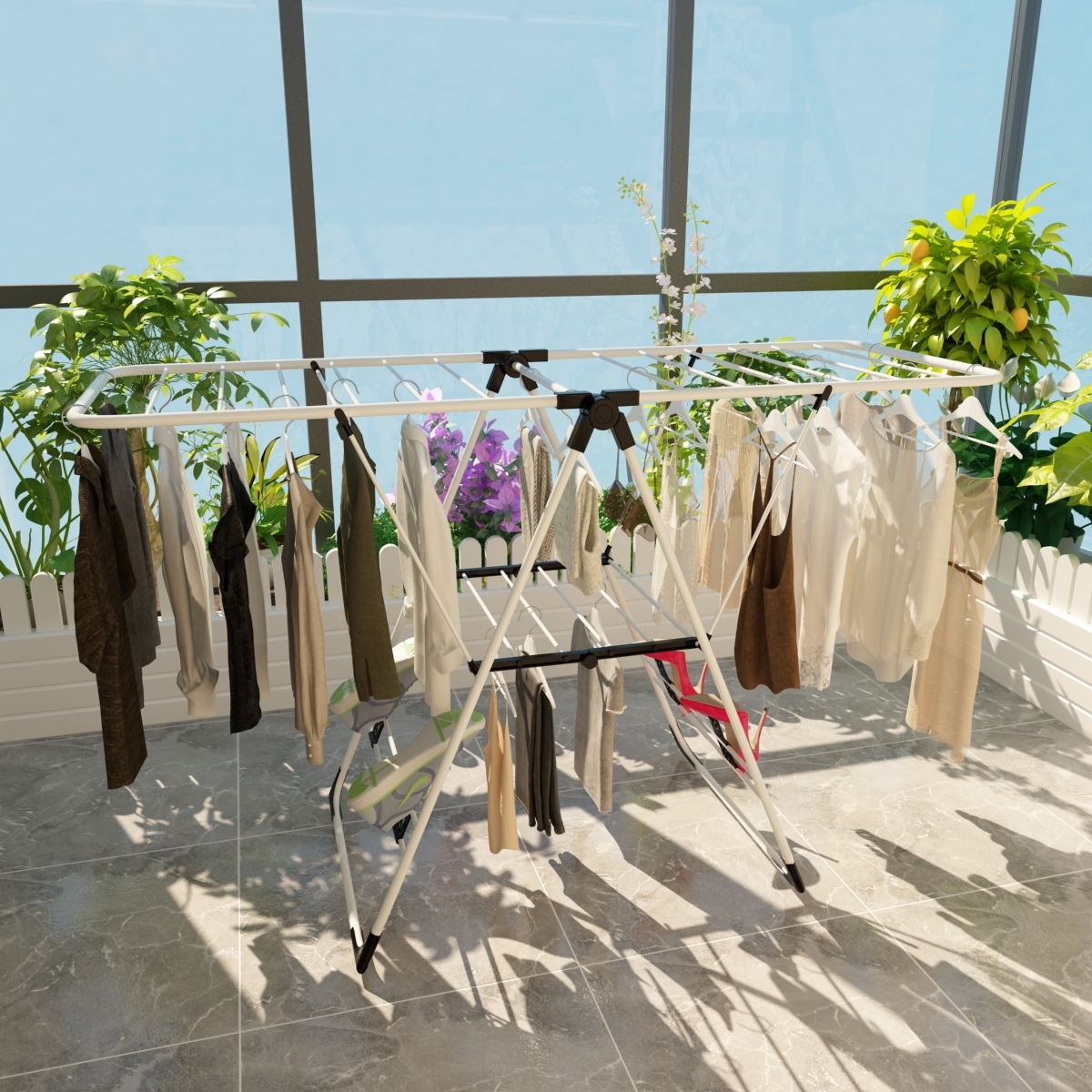 Portable Laundry Clothes Storage Drying Rack - Color: White - Image 3