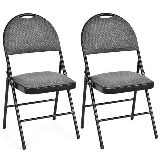 2/4 Pieces Padded Folding Office Chairs with Backrest-Set of 2 - Color: Gray