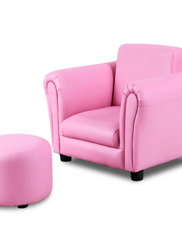 Kids Single Armrest Couch Sofa with Ottoman - Color: Pink