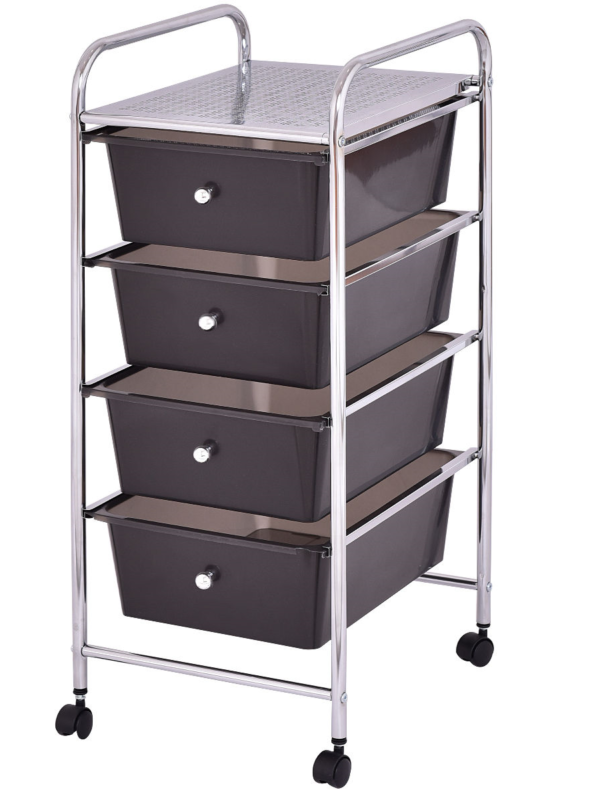 4-Drawer Cart Storage Bin Organizer Rolling with Plastic Drawers-Black - Color: Black