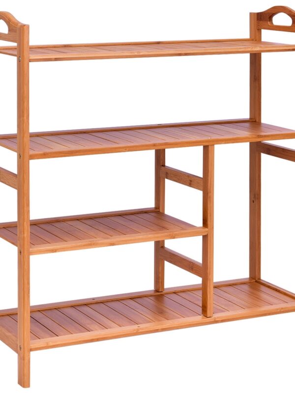 4 Tiers Multifunction Bamboo Storage Shoe Rack for Entryway Hallway - Color: Natural