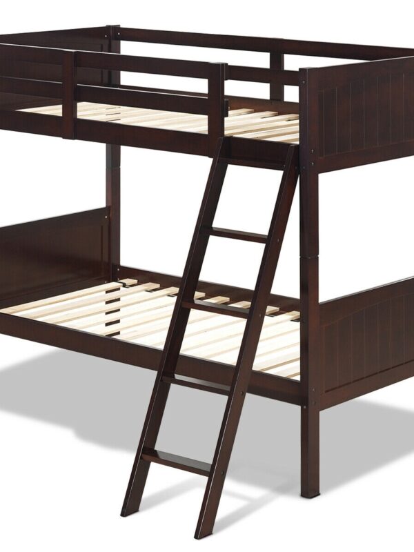 Twin Size Wooden Bunk Beds Convertible 2 Individual Beds-Brown - Color: Brown