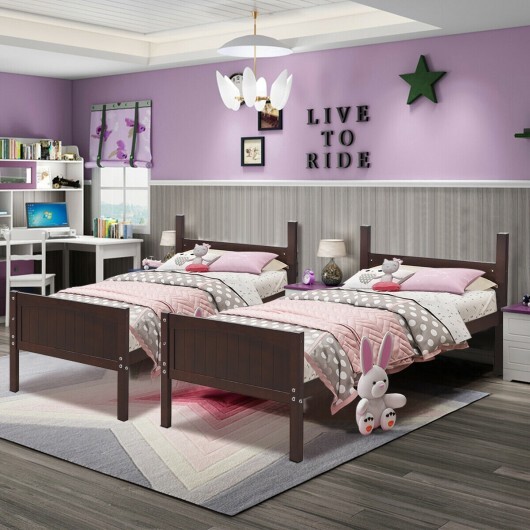 Twin Size Wooden Bunk Beds Convertible 2 Individual Beds-Brown - Color: Brown - Image 3
