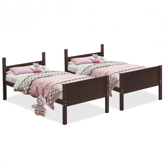 Twin Size Wooden Bunk Beds Convertible 2 Individual Beds-Brown - Color: Brown - Image 4