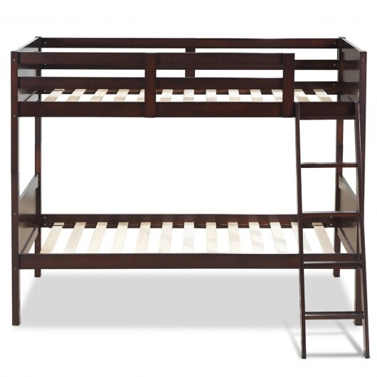Twin Size Wooden Bunk Beds Convertible 2 Individual Beds-Brown - Color: Brown - Image 5